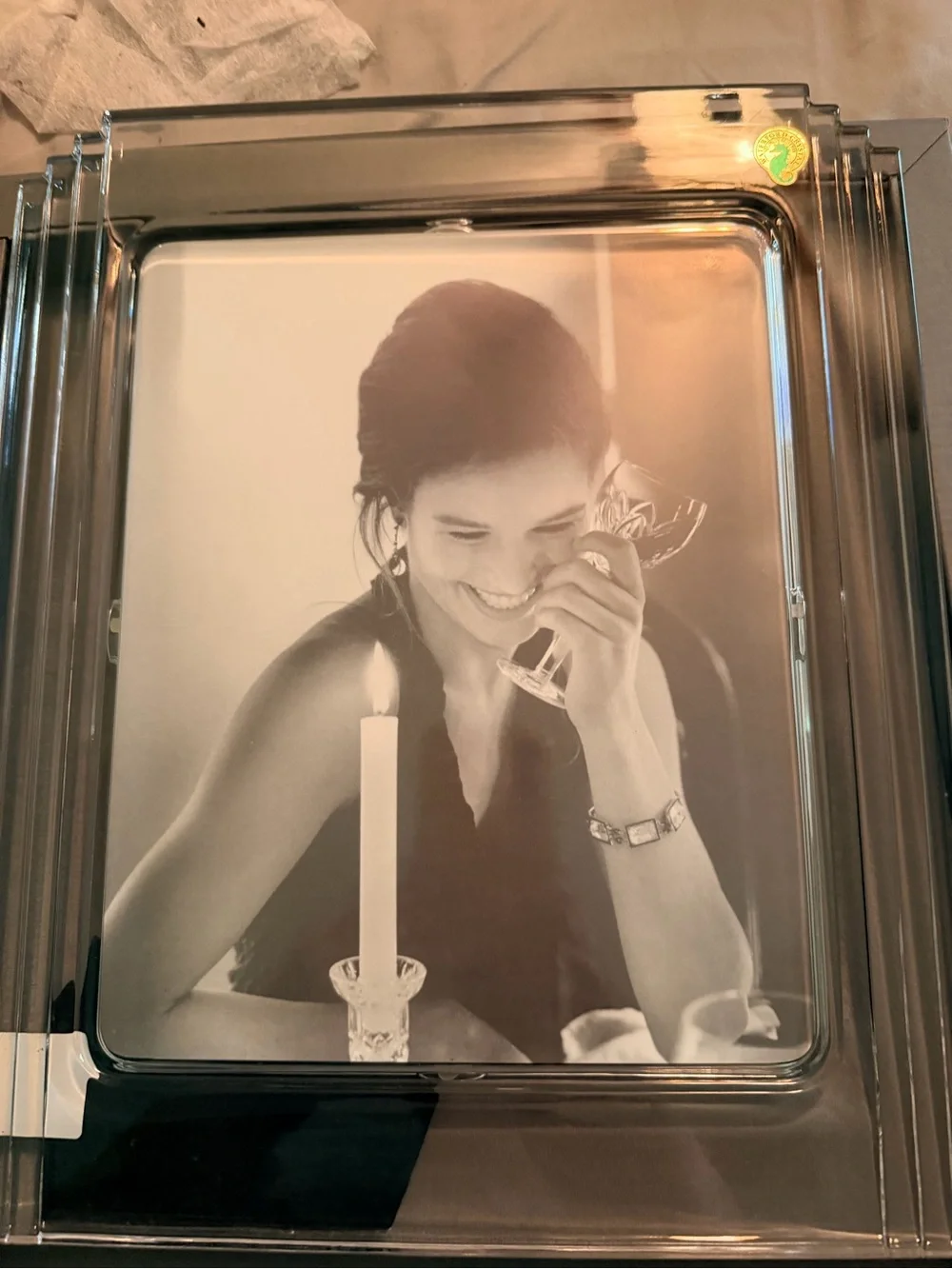Waterford Crystal Clear Glass Photo Frame with Black Velvet Back